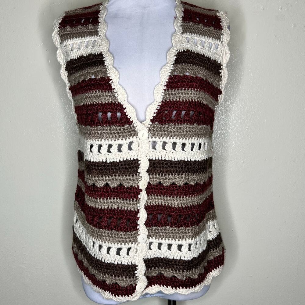 Vtg Huntington Ridge Sweater Vest Large Women Hand Knitted Vneck Grandmacore 90s